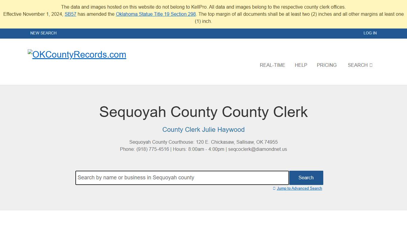 Sequoyah County OKCountyRecords.com County Clerk Public Land Records for Oklahoma